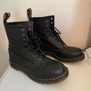 Dr. Martens Black Lace-Up Boots with Yellow Stitching